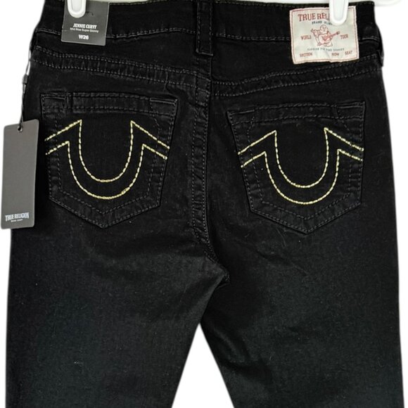 True Religion Women's Jennie Big T Mid Rise Lurex Black Skinny Jeans Size 26 NWT - Picture 4 of 11